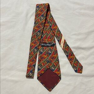 Salvatore Ferragamo Red and Green Patterned Tie
